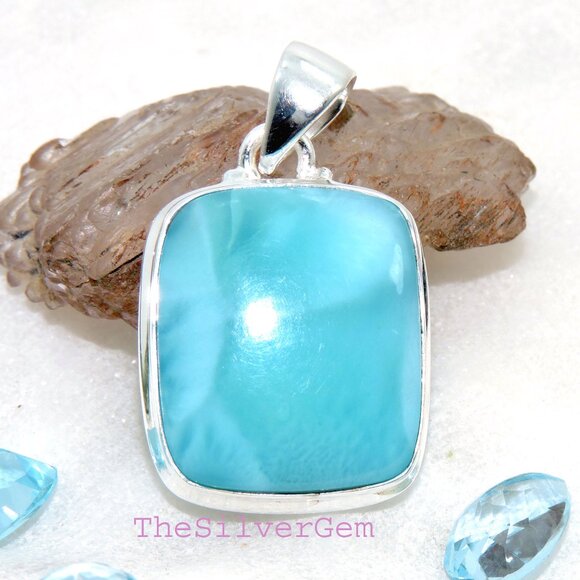 Larimar Gemstone Pendant, 925 Sterling Silver, Handmade Design Pendant, For Gift - Picture 1 of 6